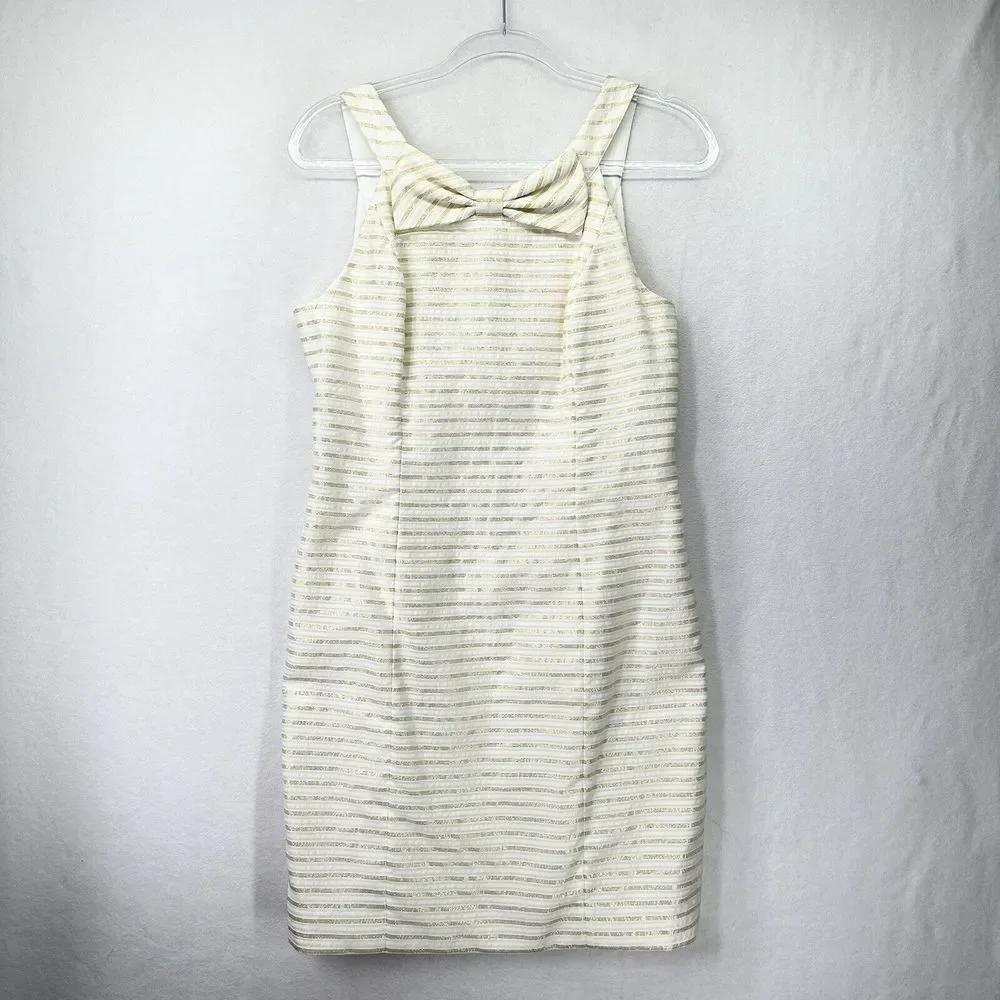 Lilly Pulitzer Henley Corded Organza Gold Stripe Knee Length Dress Size 8 - Picture 2 of 16